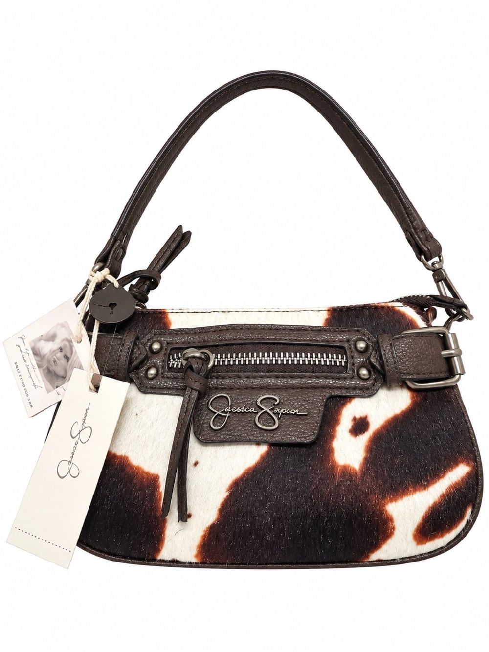 Jessica Simpson Brown and White Cowhide Mini Top-Handle Bag
